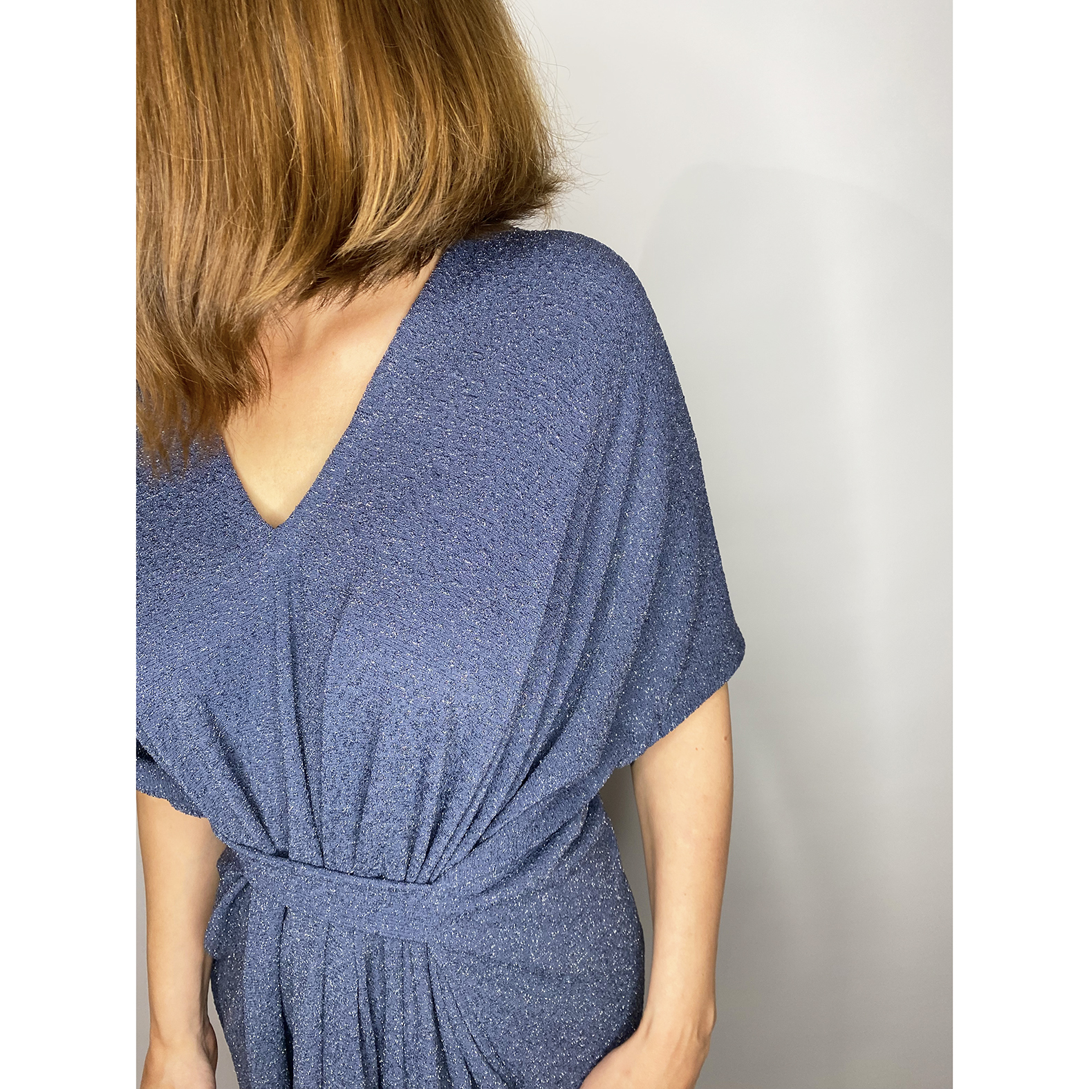 Diamond shimmer grey blue flowy dress with v-neck