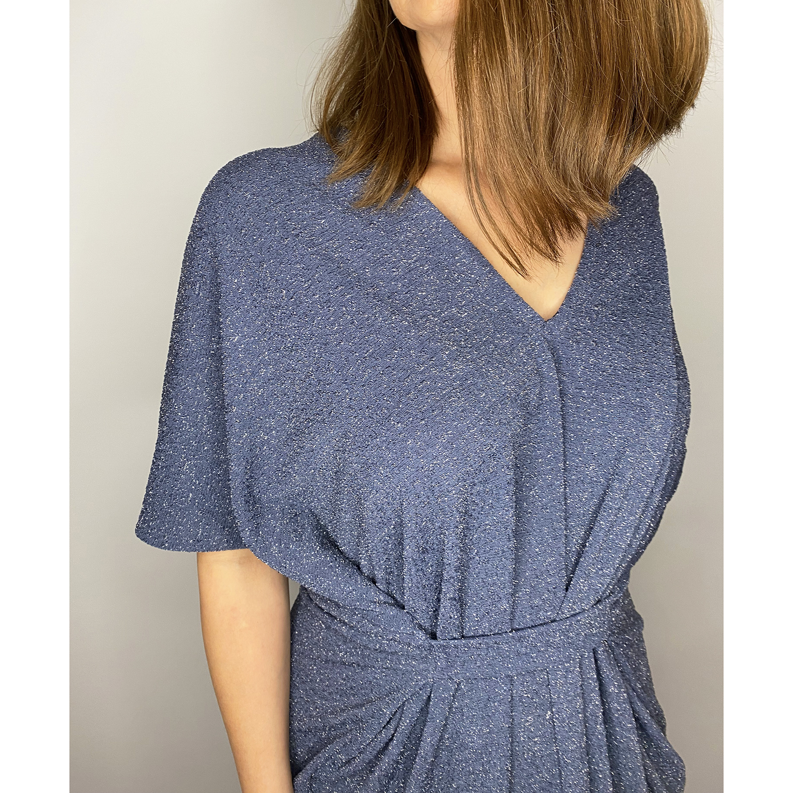 Diamond shimmer grey blue flowy dress with v-neck