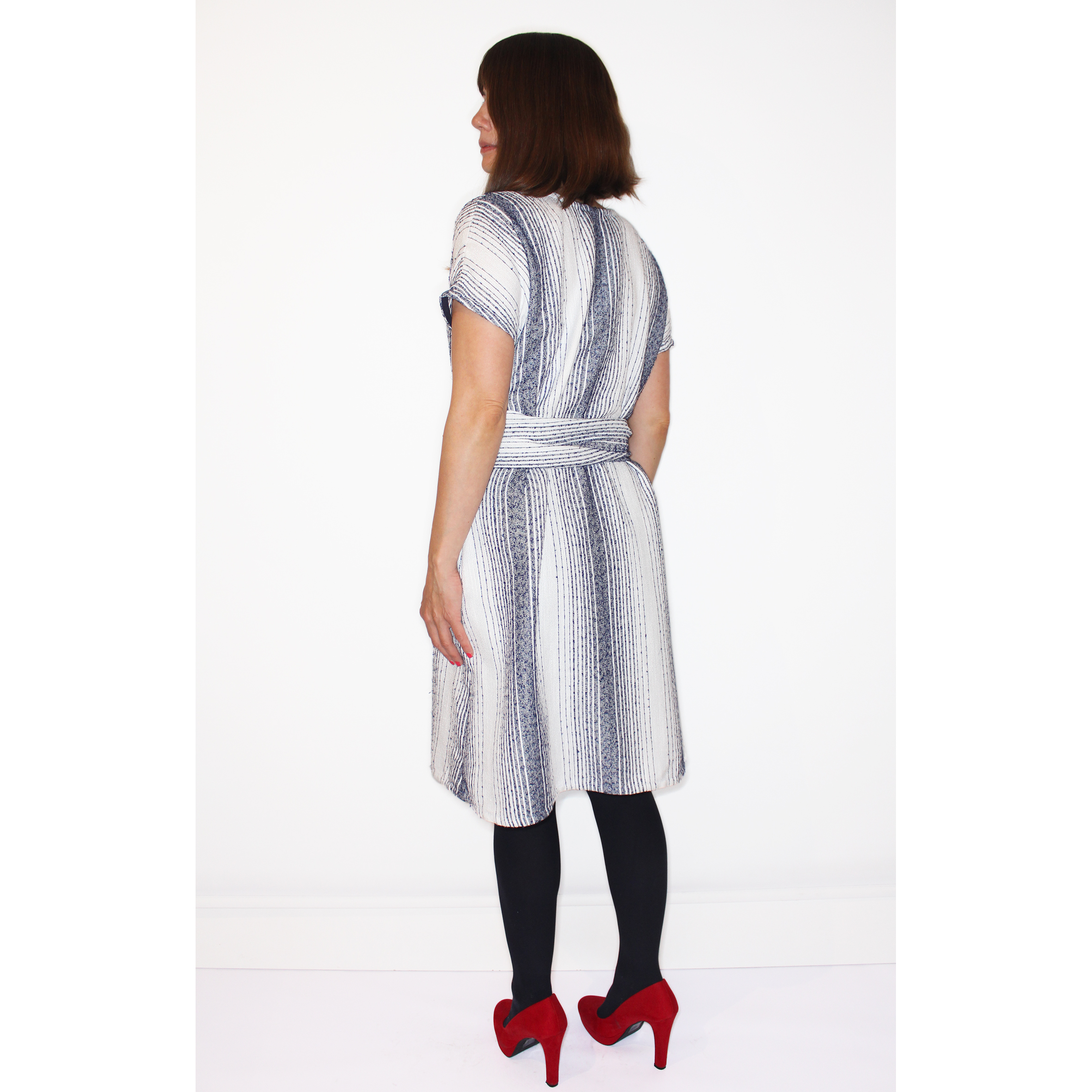 Linnen-look cotton-blend dress with a long sash and pockets