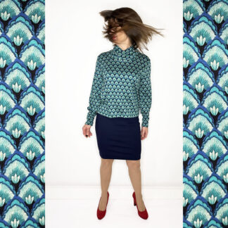 Flowy top with turquoise art nouveau print